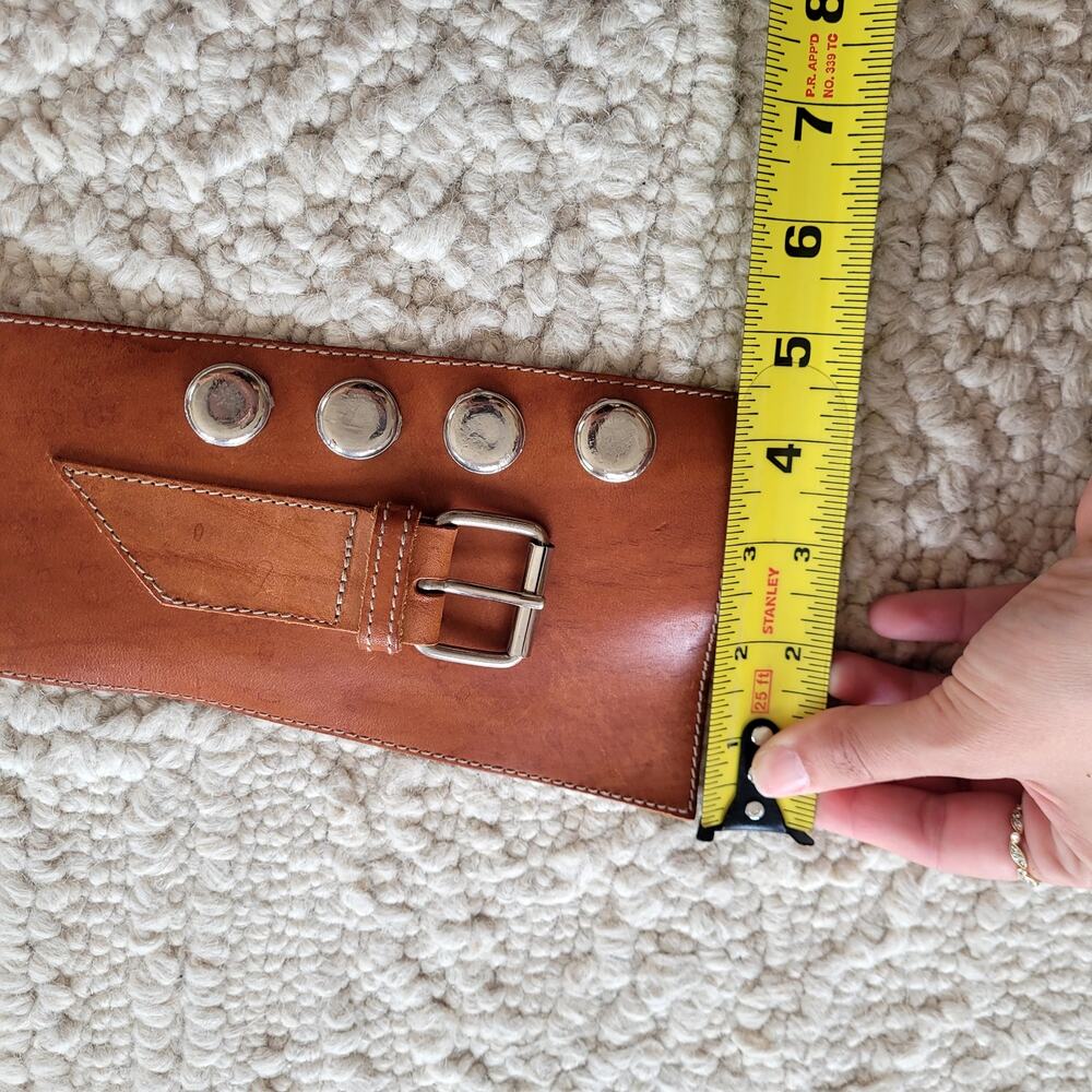 Assymetrical Statement Belt Brown Leather Sz M - Picture 6 of 9